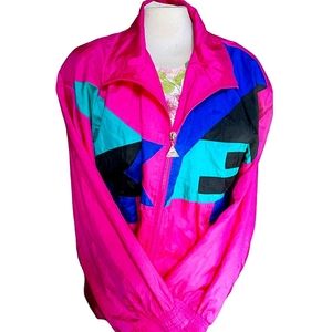 Vintage windbreaker neon pink aqua colors zip up